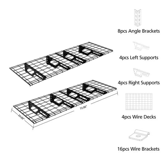 The  72 In. X 24 In. 800 Lbs Heavy Duty Garage Wall Shelf Steel Storage Rack with Brackets in Hammertone (2 Pack)