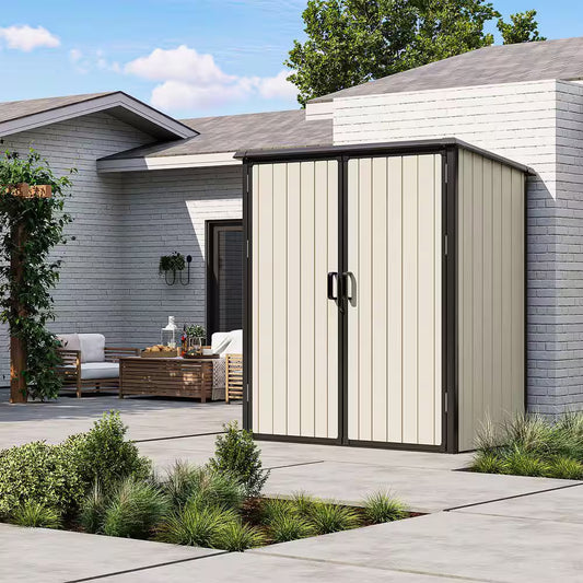 5 Ft. W X 3 Ft. D Beige Outdoor Storage Plastic Resin Shed with Double Door and Floor (13 Sq. Ft.)