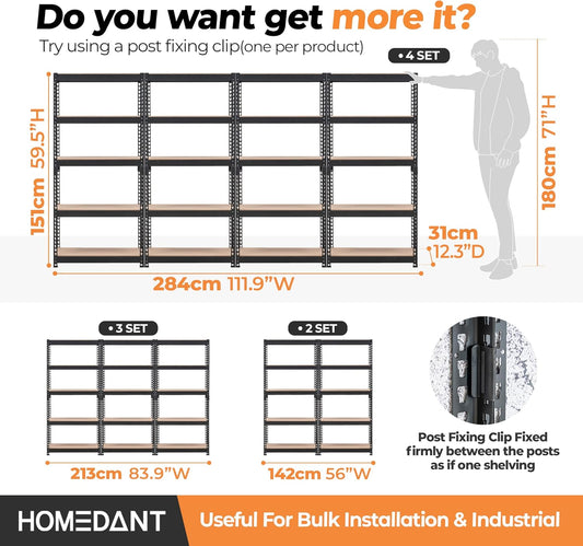 28" W 5 Tier Heavy Duty Garage Shelving Adjustable Metal Rack Storage Shelves Standing Shelf Unit Organizers Pantry Closet Black 2Pack