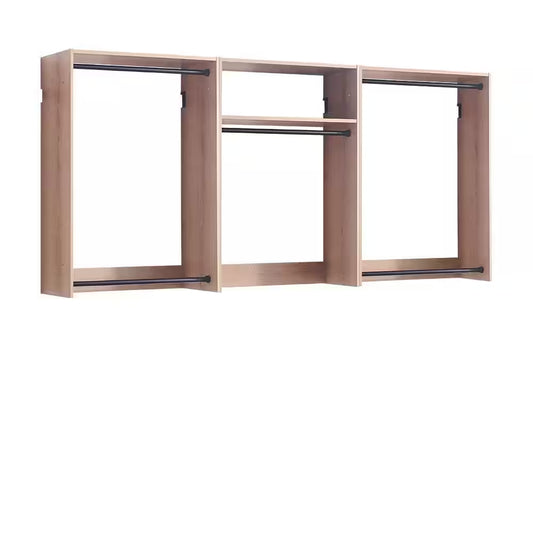 Devi Series 31.5-94. 5In. W Oak Modular Walk in Closet System Wall Mount Double Hanging Rods 1-Shelf Wood Closet System