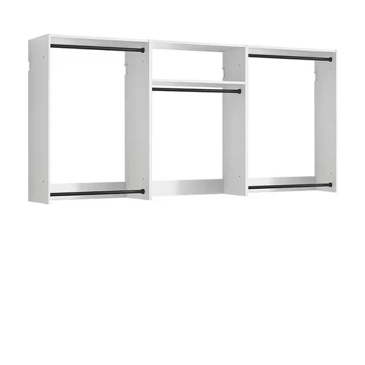 Devi Series 31.5-94. 5In. W White Modular Closet System Wall Mount Double Hanging Rods 1-Shelf Wood Closet System