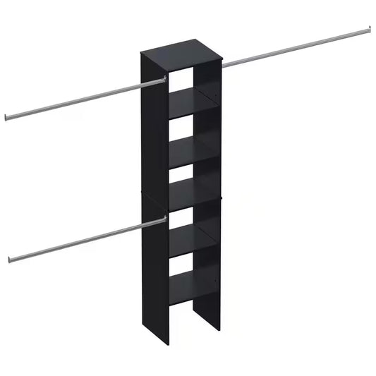17 In. Black Walk-In Modular Wood Closet Organizer Tower System with 5-Shelves, Tower Wood Closet System