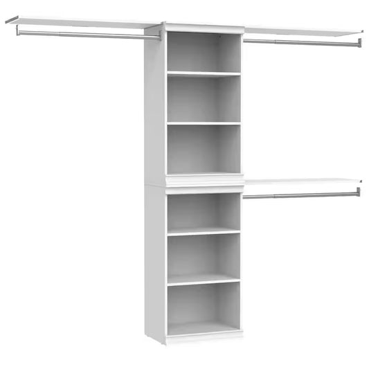 Modular Storage 73.38 In. to 93.43 In. W White Reach-In Tower Wall Mount 8-Shelf Wood Closet System