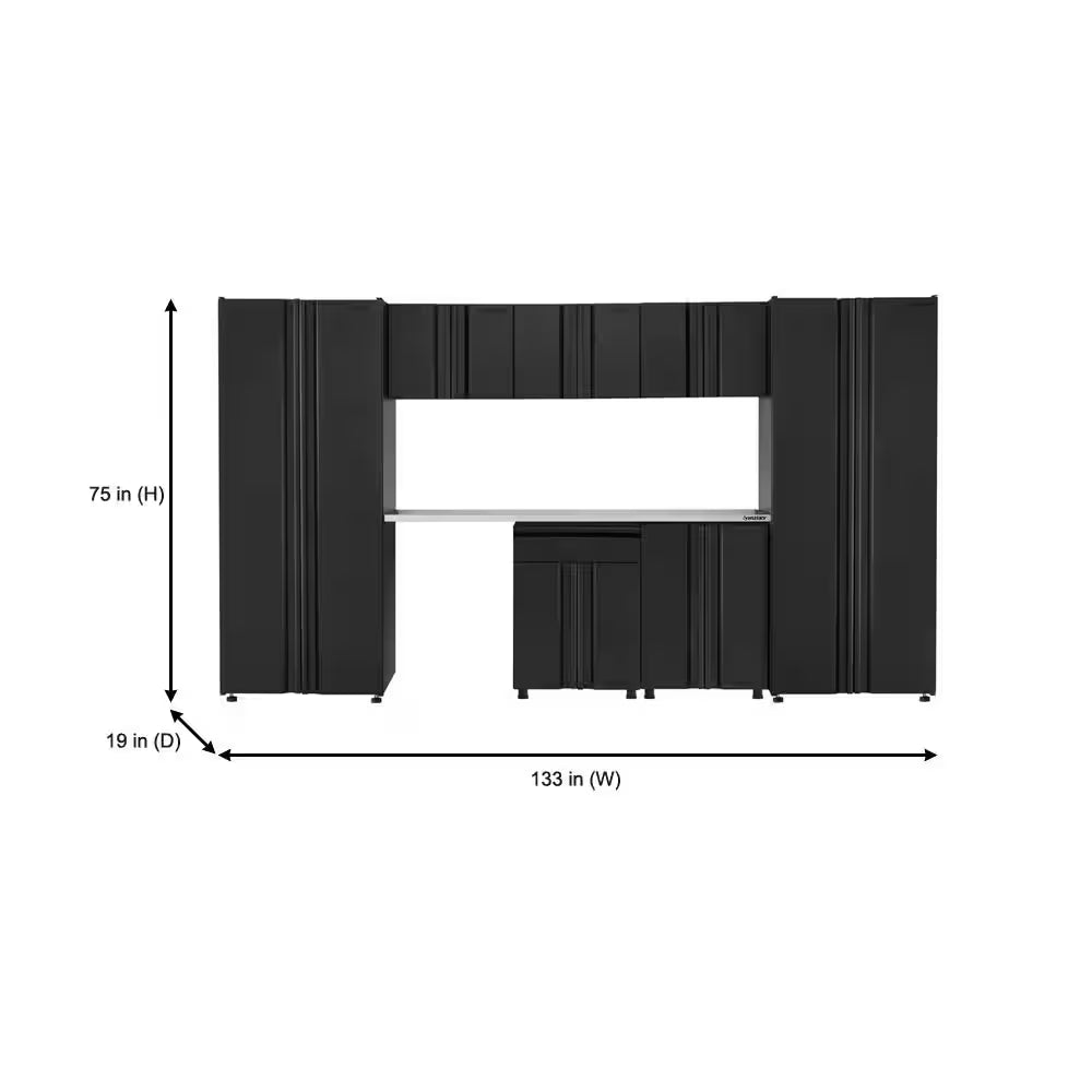 8-Piece Regular Duty Welded Steel Garage Storage System in Black (133 In. W X 75 In. H X 19.6 In. D)