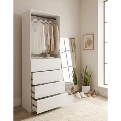 Prosper 32 In. W White Tower Unit 1-Shelf 4-Drawers Wood Closet System