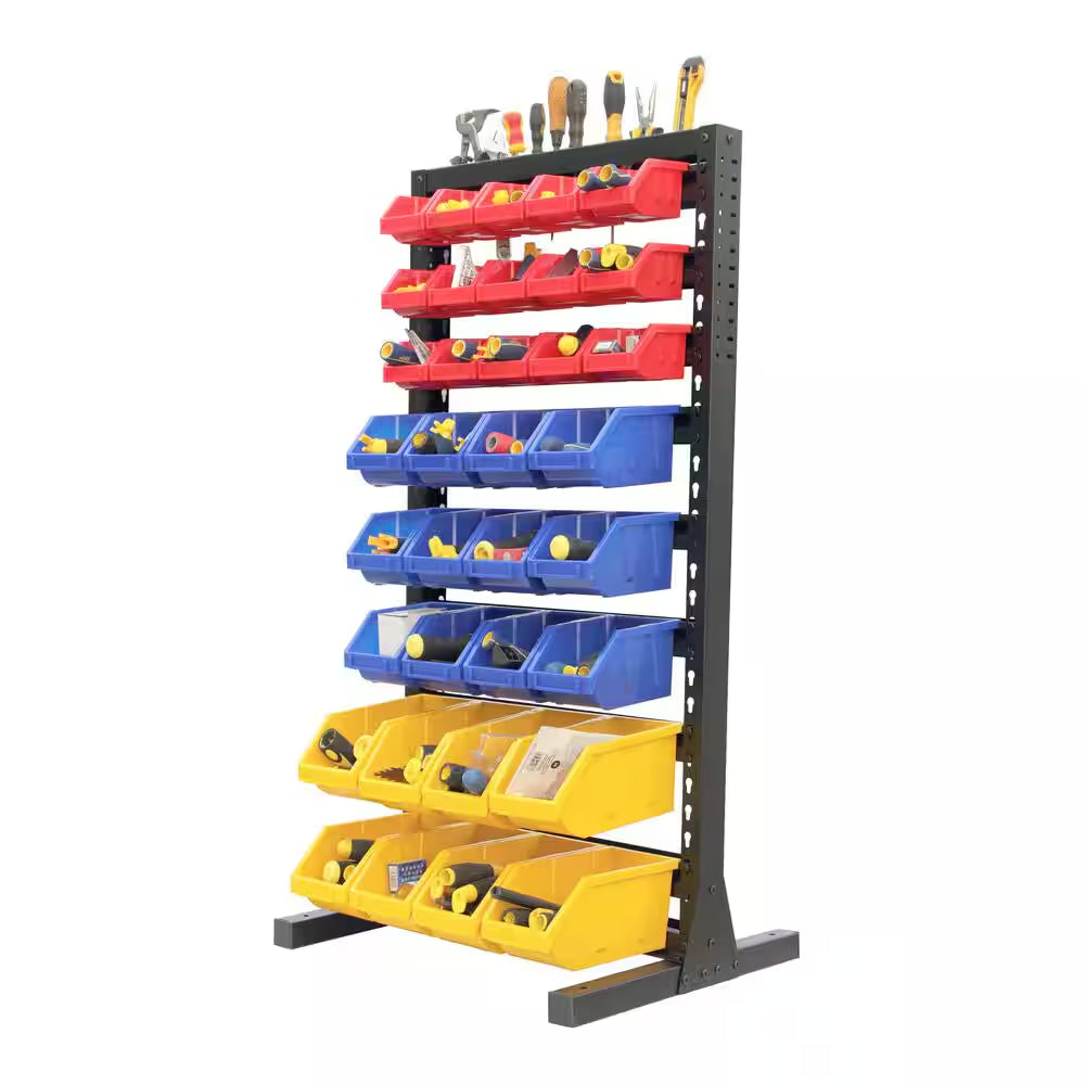 Black 8-Tier Haning Bin Storage System Garage Storage Rack (35 Plastic Bins in 8 Tier)
